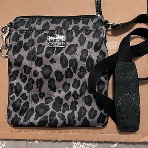 Coach Leopard-Print Crossbody Bag in Gray and Black